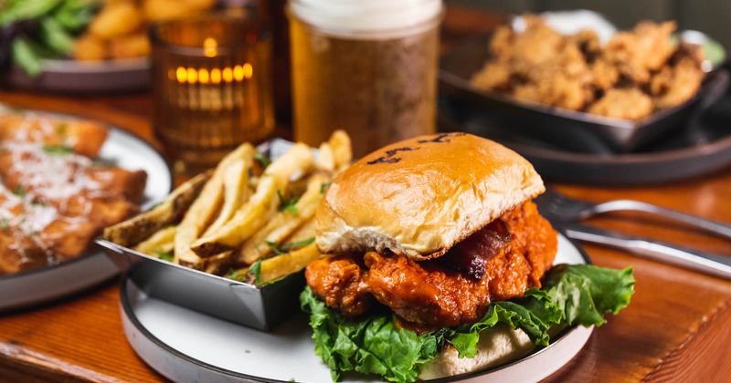 Crispy Buffalo Chicken Sandwich with fries