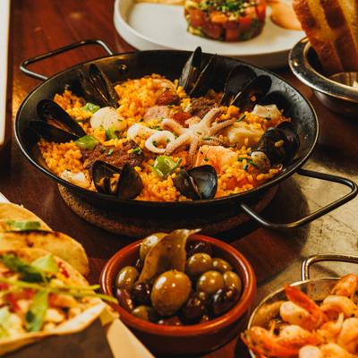 Various food on the table.