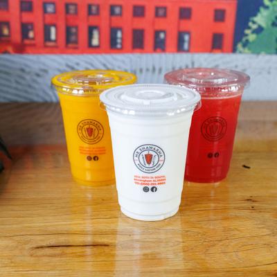 Smoothies - Mango, Watermelon, Egyptian Sobia, served in cups with the Mr. Shawarma logo.