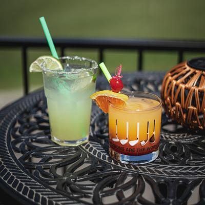 Cocktails on a table.