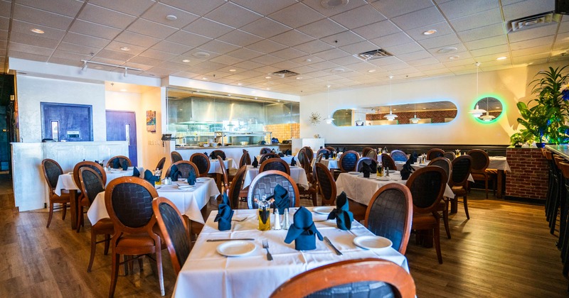 Interior, dining area, tables and chairs