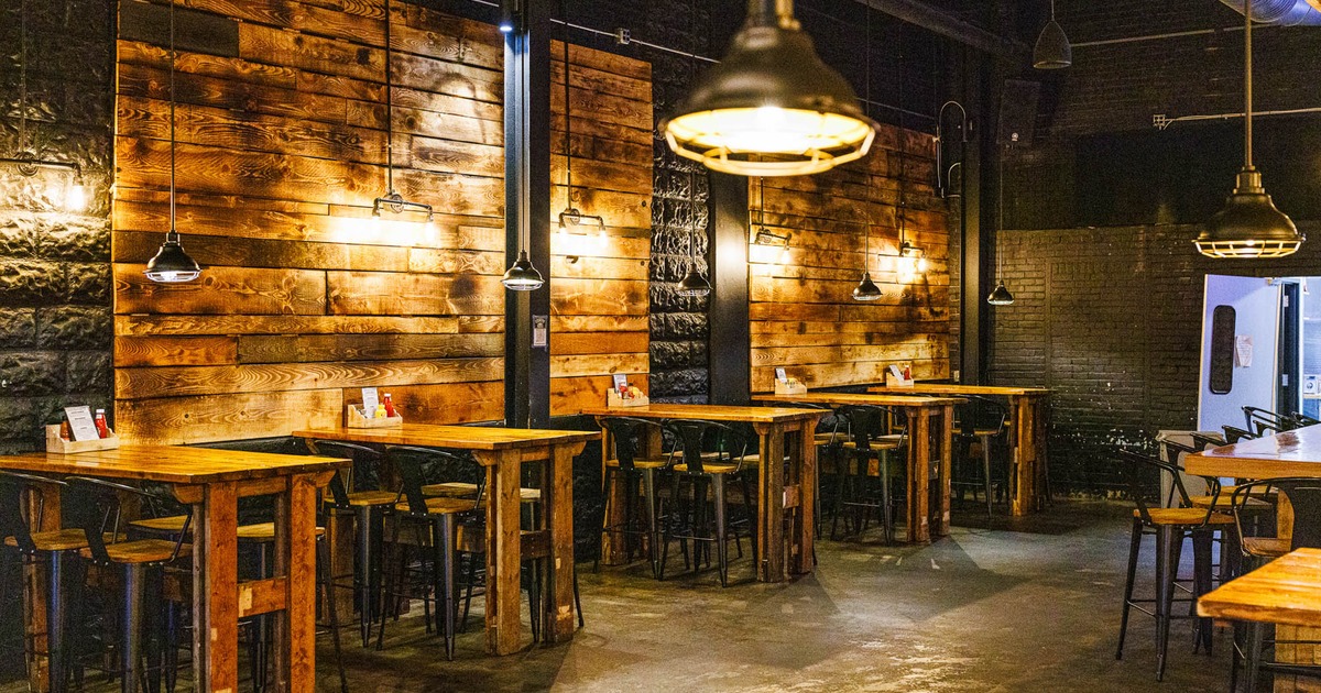 Interior, seating area with tables and chairs