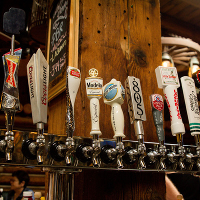 A row of beer taps