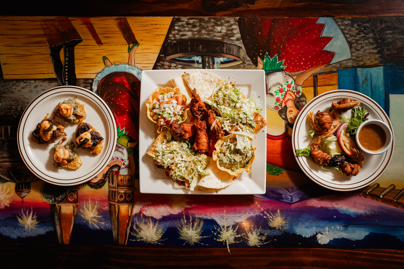 Three different appetizer plates
