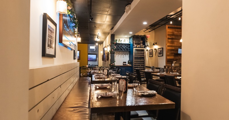 Cozy interior dining area with set tables