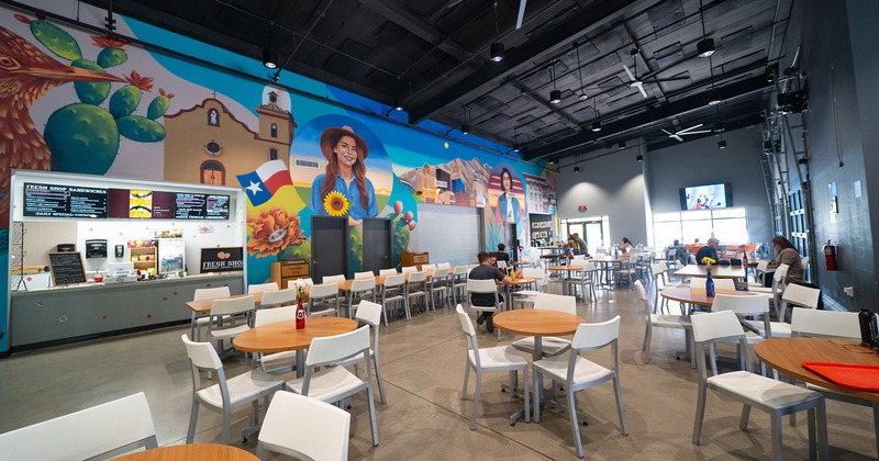 Interior space, dining area with guests and order counter