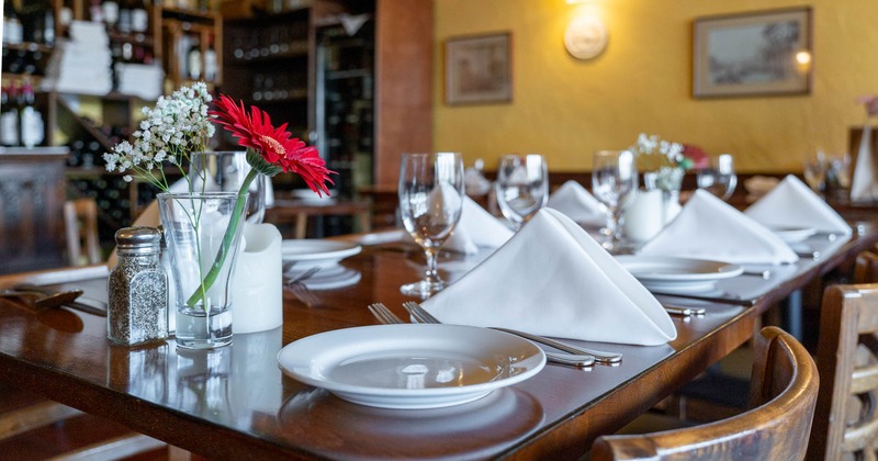 Interior, tables ready for guests