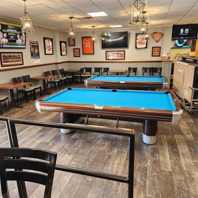 The entertainment area with pool tables.