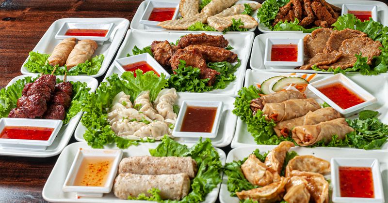 Appetizers, a lot of different dishes on the table