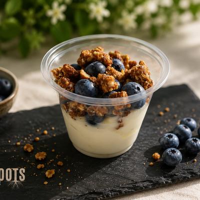 Blueberry Parfait with yogurt and granola.