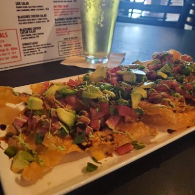 ahi tuna nachos appetizer sports bar restaurant roanoke texas craft beer.