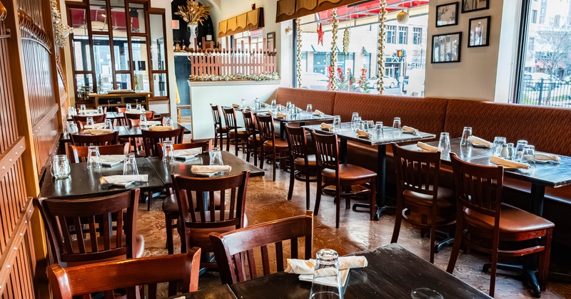 Dining area, tables ready for guests