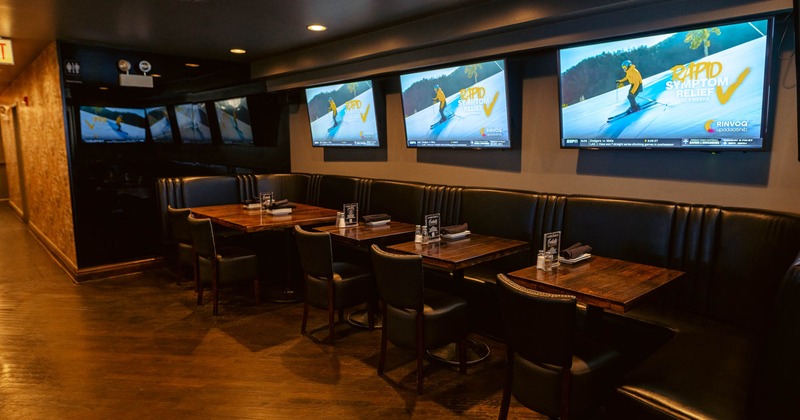Interior, seating, TVs on the wall