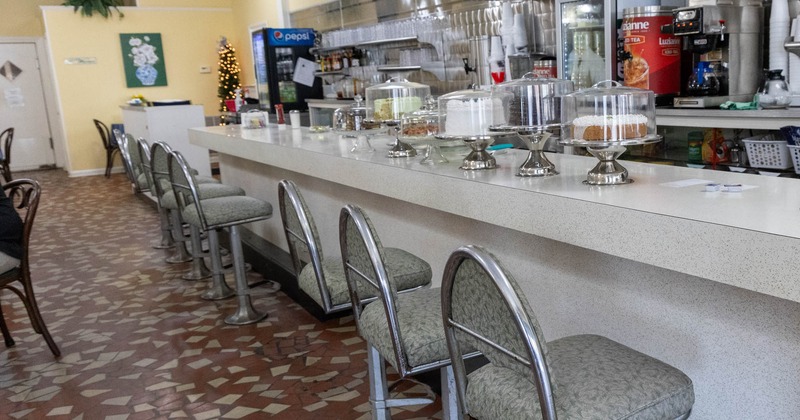 Interior, bar area, bar and bar stools