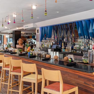 The counter and stools.