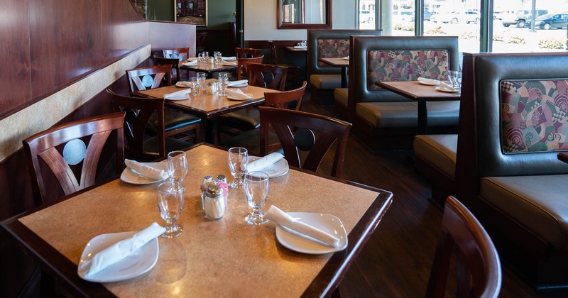 Interior, tables and dining booths ready for guests