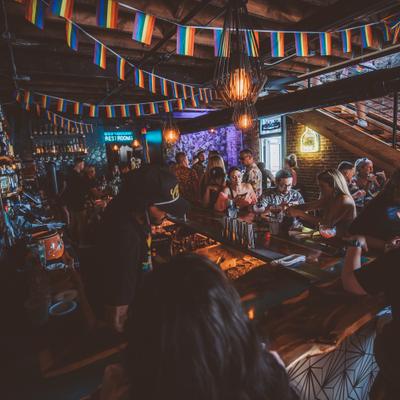 Interior, a bunch of guests