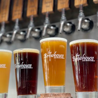 4 Brewhouse beers  sitting on the Bar.