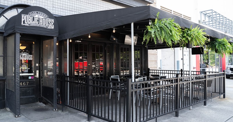 Outdoor seating area by the main entrance