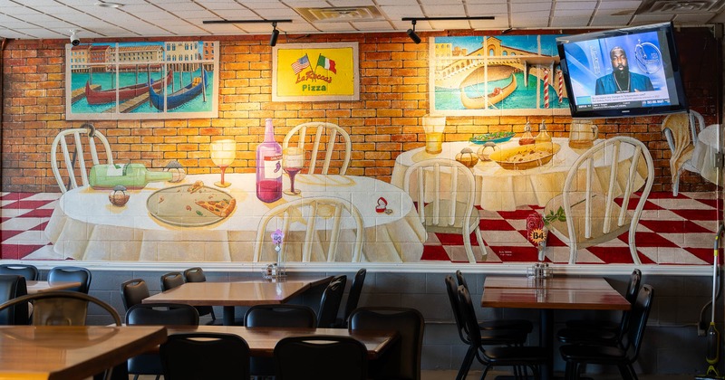 Dining room, painted wall and TV screen
