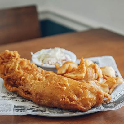 Fish and chips meal.