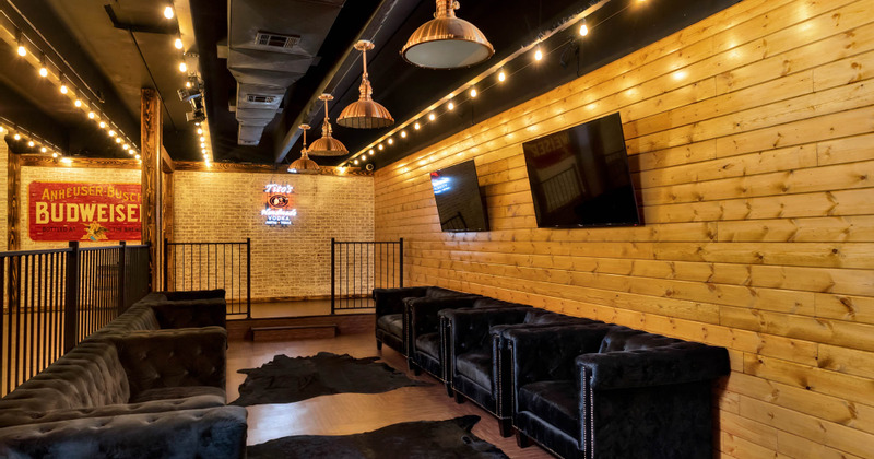 Interior, two seating sofas and armchairs area