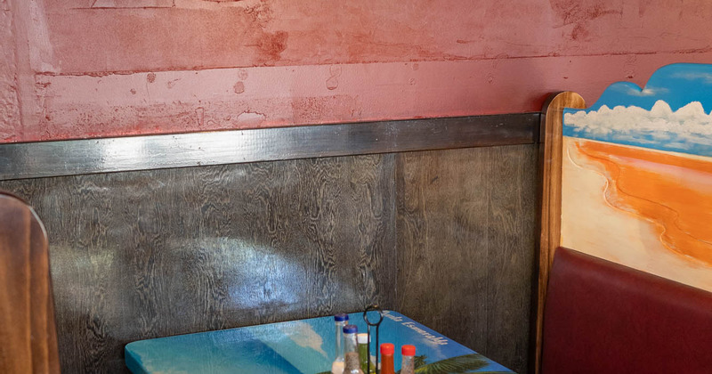 Interior, restaurant booth closeup