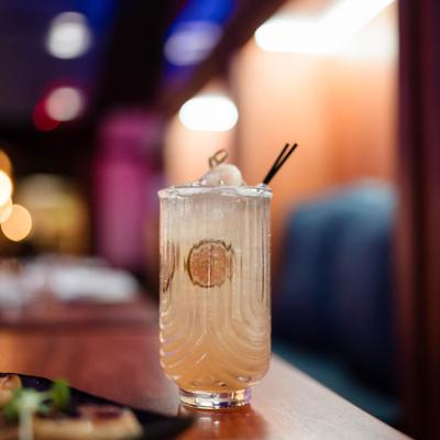 lychee linen cocktail on the rotating seasonal cocktail list.