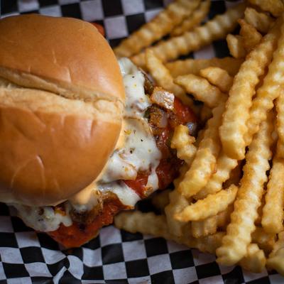 Hot Bird Burger and fries.