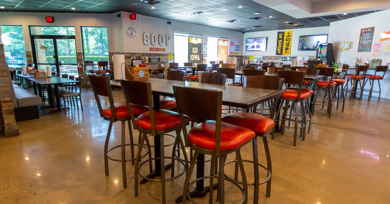 Interior, tall tables and chairs