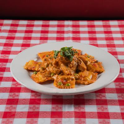 Ravioli tossed in vodka sauce.