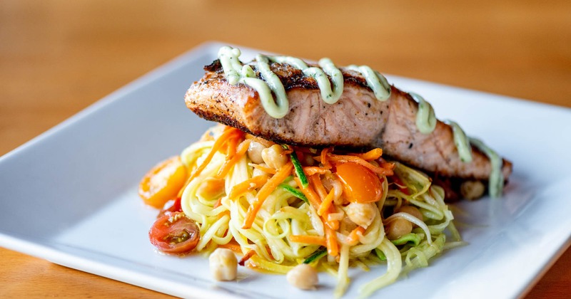 Grilled Salmon with noodles and veggies