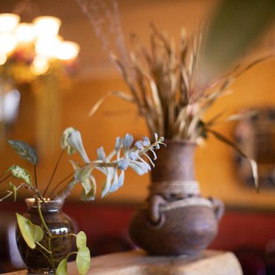 A vase with decorative flowers