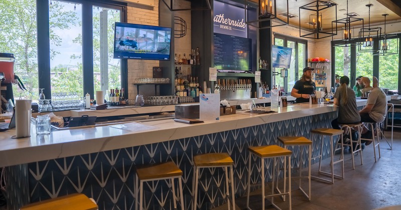 Interior, bar counter with bar stools
