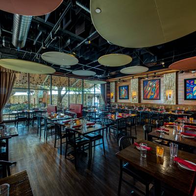 Interior, seating area, tables, chairs and booths