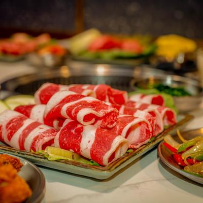 Thinly sliced pieces of beef.