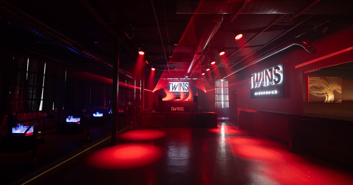 Nightclub dance floor with red lighting