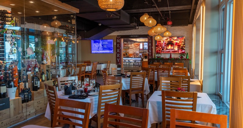 Dining area with chandeliers