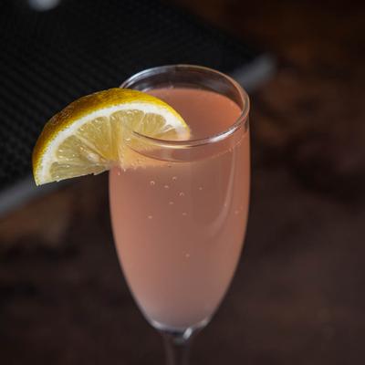 Rockey's Ruby Royal cocktail, close up.