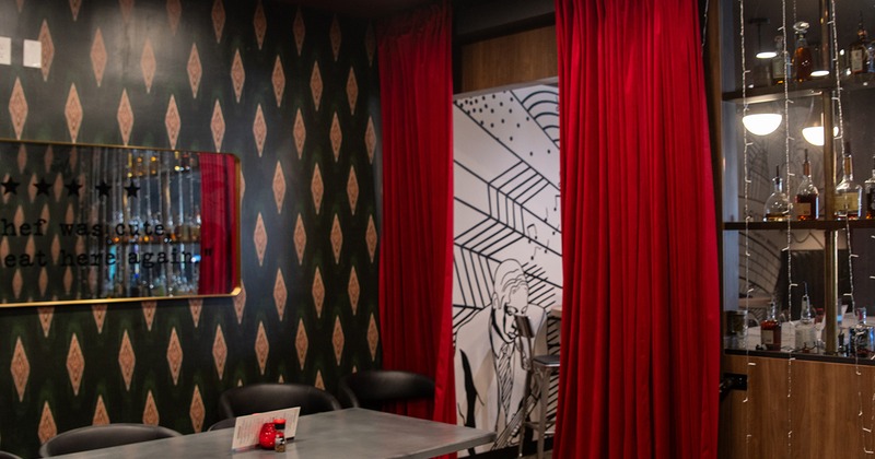 Dining area with a liquor cabinet