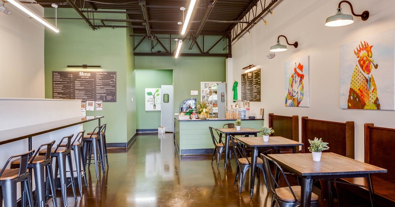 Interior, seating area, tables and chairs