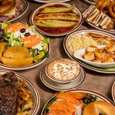Various dishes on a table.
