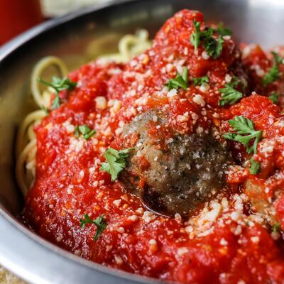 Spaghetti with tomato sauce and meat balls