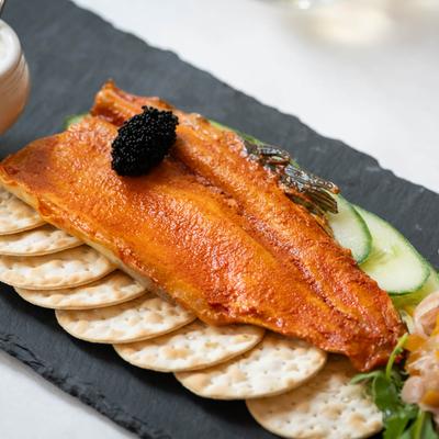 Smoked trout, with crackers