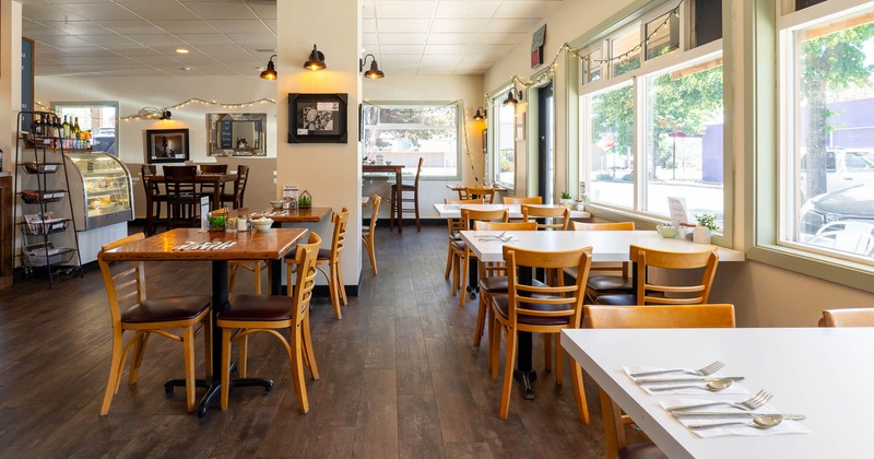Interior, tables and chairs all lined up
