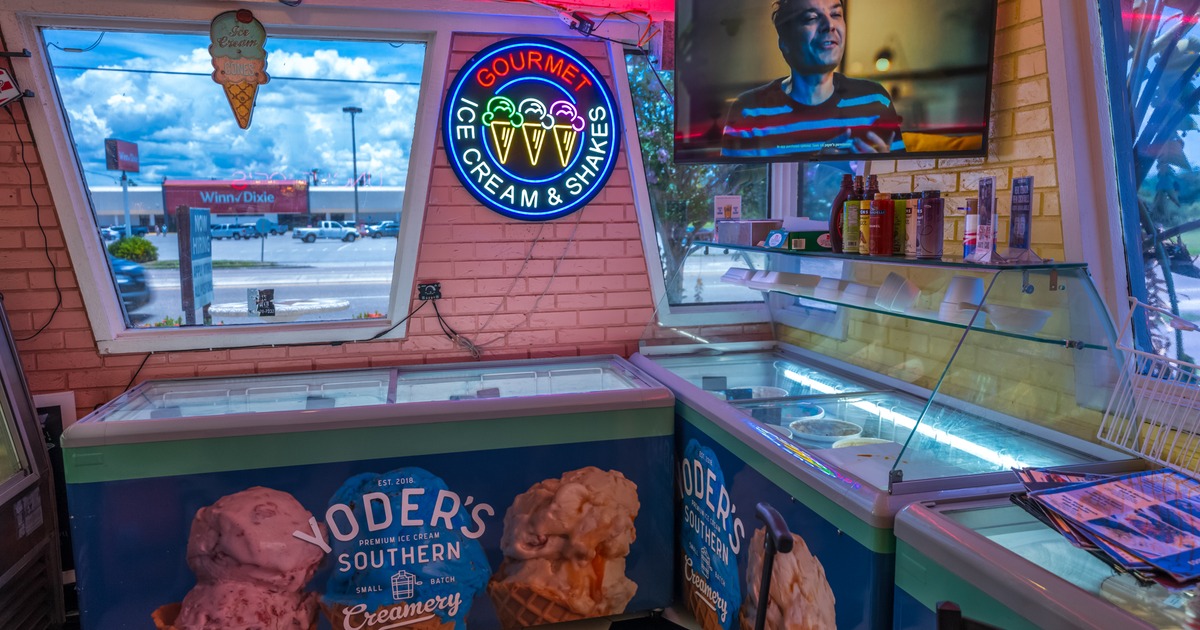 Interior, corber with  ice cream freezers