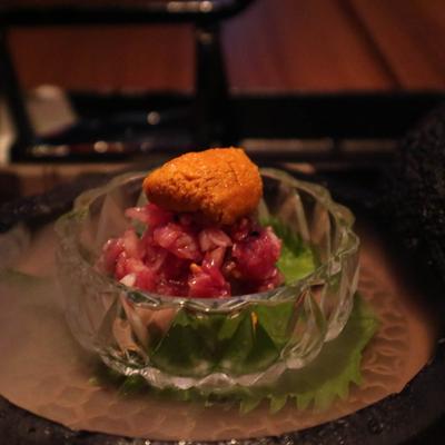 Tuna salad, with fried sea urchin