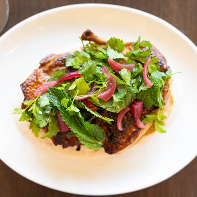 Roasted half chicken, with salad.