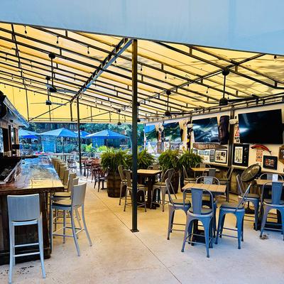 Outdoor bar and seating area.