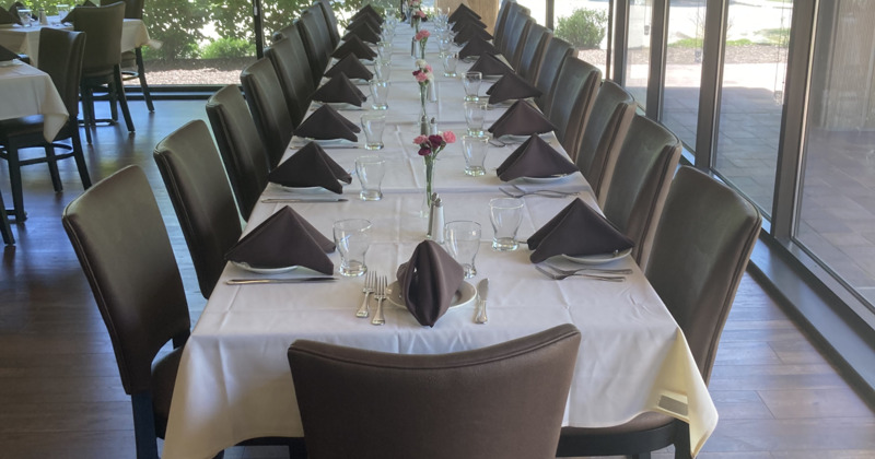 Restaurant interior, dining tables and seating